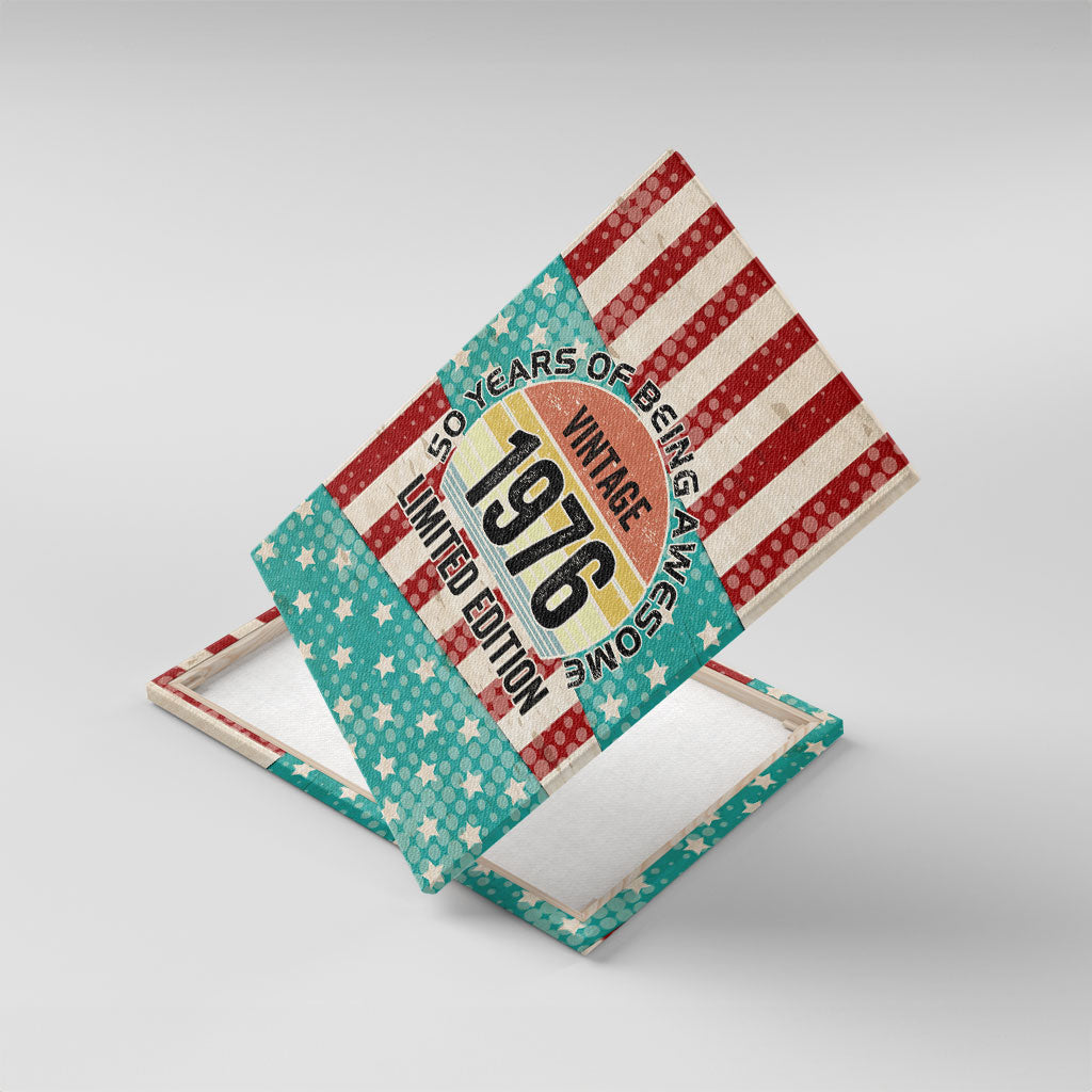 America Vintage 1976 50th Birthday Canvas Wall Art Retro Sunset Patriotic