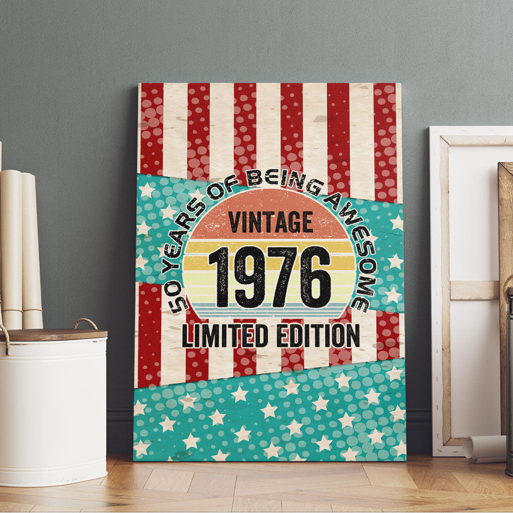 America Vintage 1976 50th Birthday Canvas Wall Art Retro Sunset Patriotic