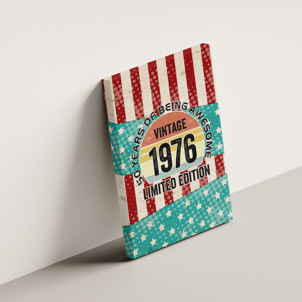 America Vintage 1976 50th Birthday Canvas Wall Art Retro Sunset Patriotic