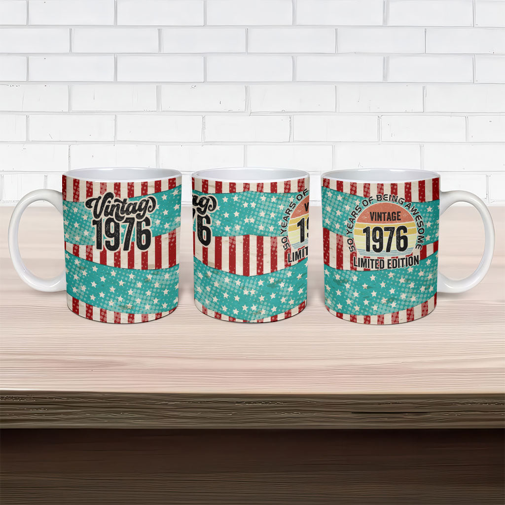 America Vintage 1976 50th Birthday Ceramic Mug Retro Sunset Patriotic