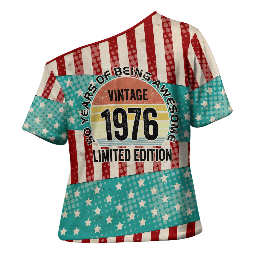 America Vintage 1976 50th Birthday Cross Shoulder Shirt Retro Sunset Patriotic