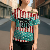 America Vintage 1976 50th Birthday Cross Shoulder Shirt Retro Sunset Patriotic