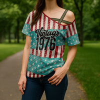 America Vintage 1976 50th Birthday Cross Shoulder Shirt Retro Sunset Patriotic