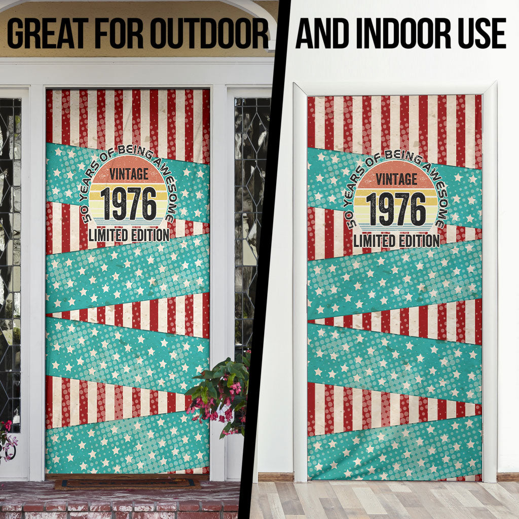 America Vintage 1976 50th Birthday Door Cover Retro Sunset Patriotic