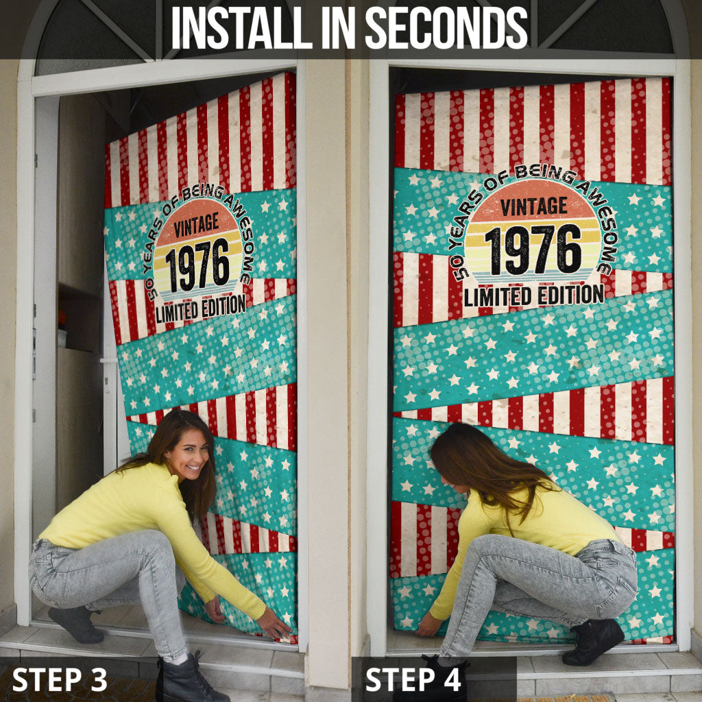 America Vintage 1976 50th Birthday Door Cover Retro Sunset Patriotic