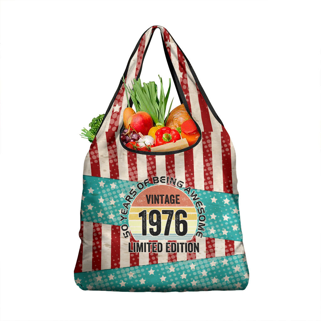 America Vintage 1976 50th Birthday Grocery Bag Retro Sunset Patriotic
