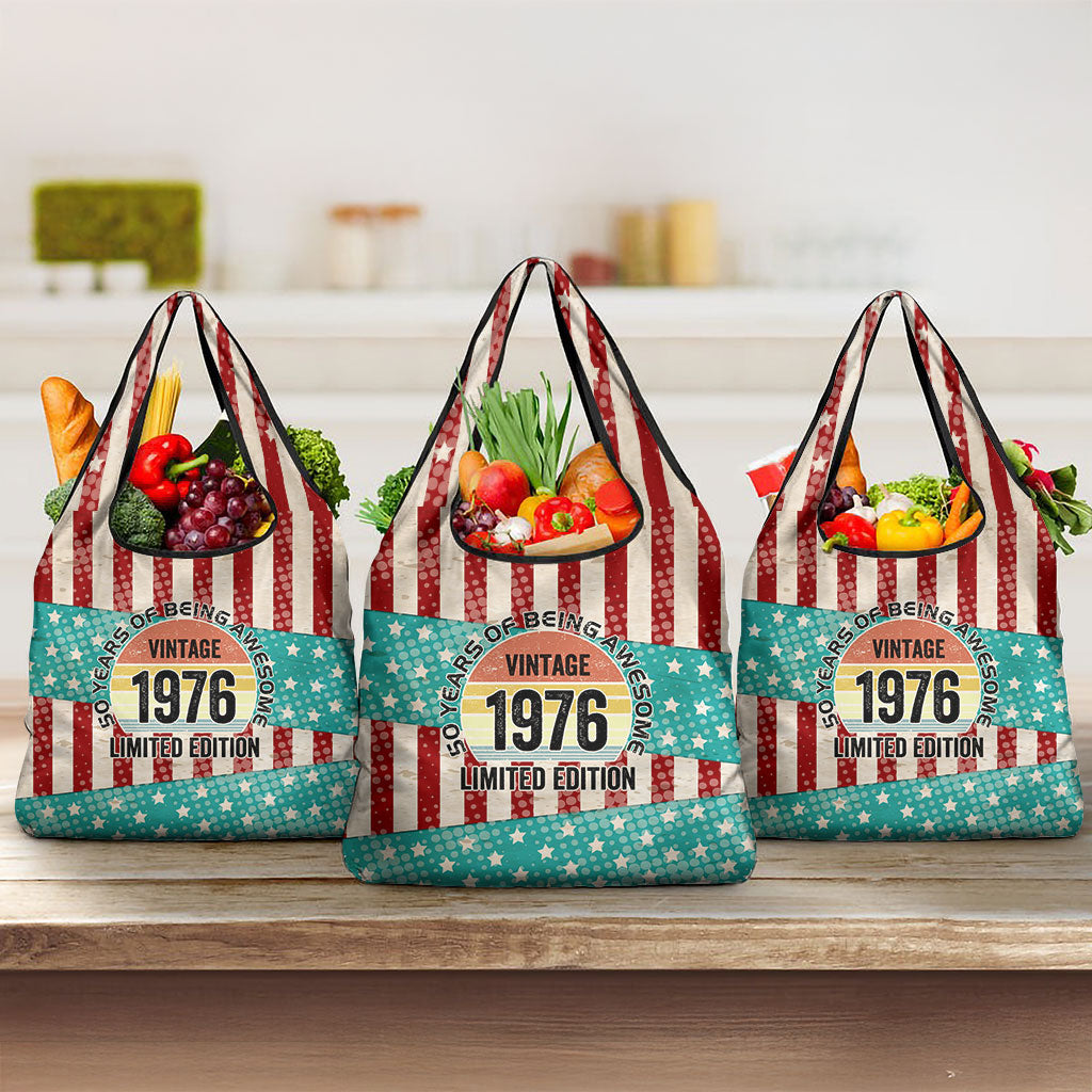 America Vintage 1976 50th Birthday Grocery Bag Retro Sunset Patriotic