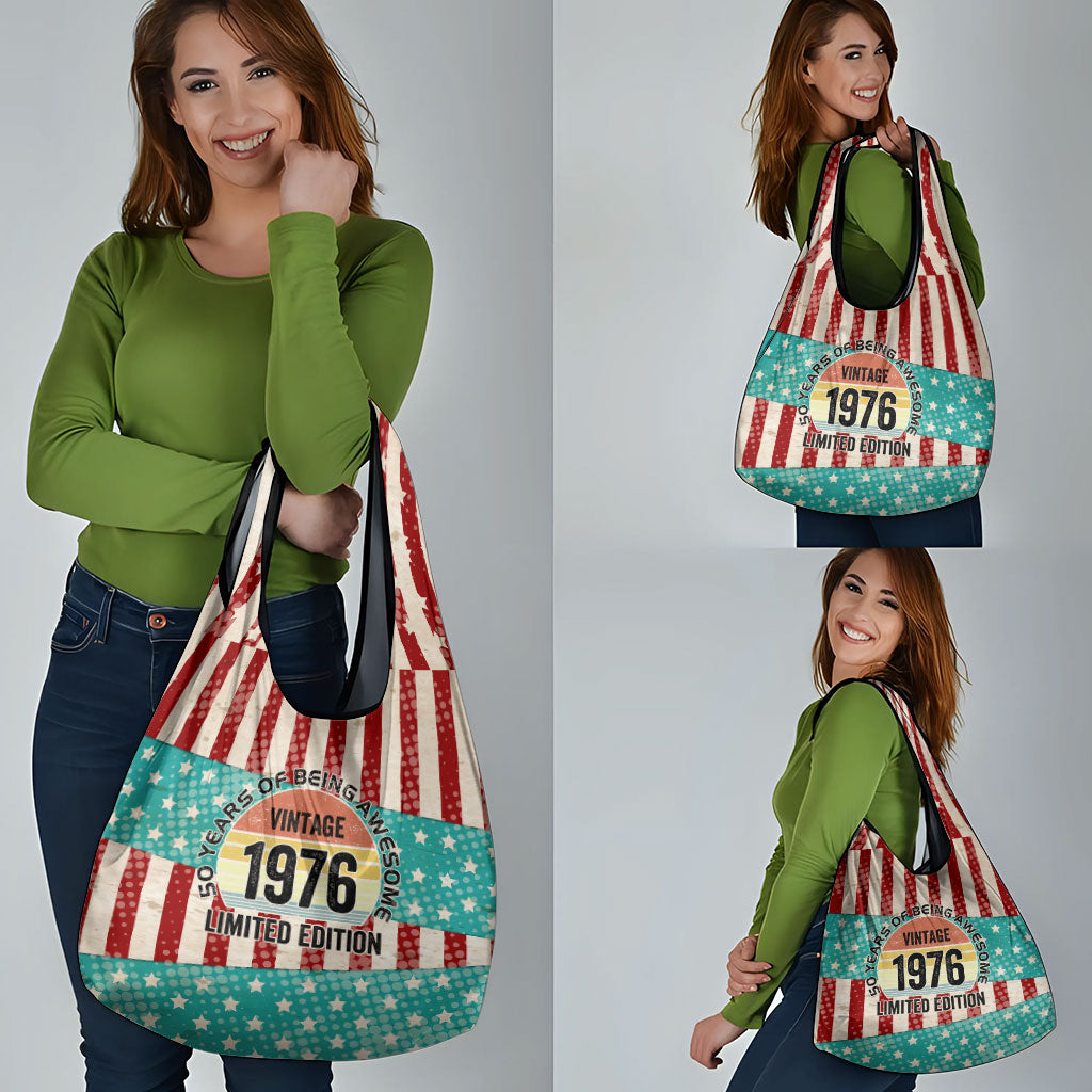 America Vintage 1976 50th Birthday Grocery Bag Retro Sunset Patriotic
