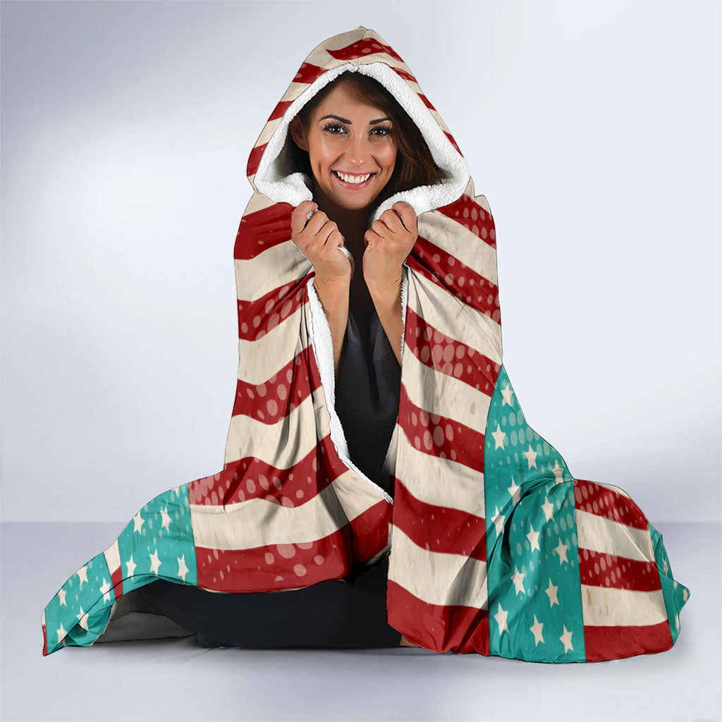 America Vintage 1976 50th Birthday Hooded Blanket Retro Sunset Patriotic