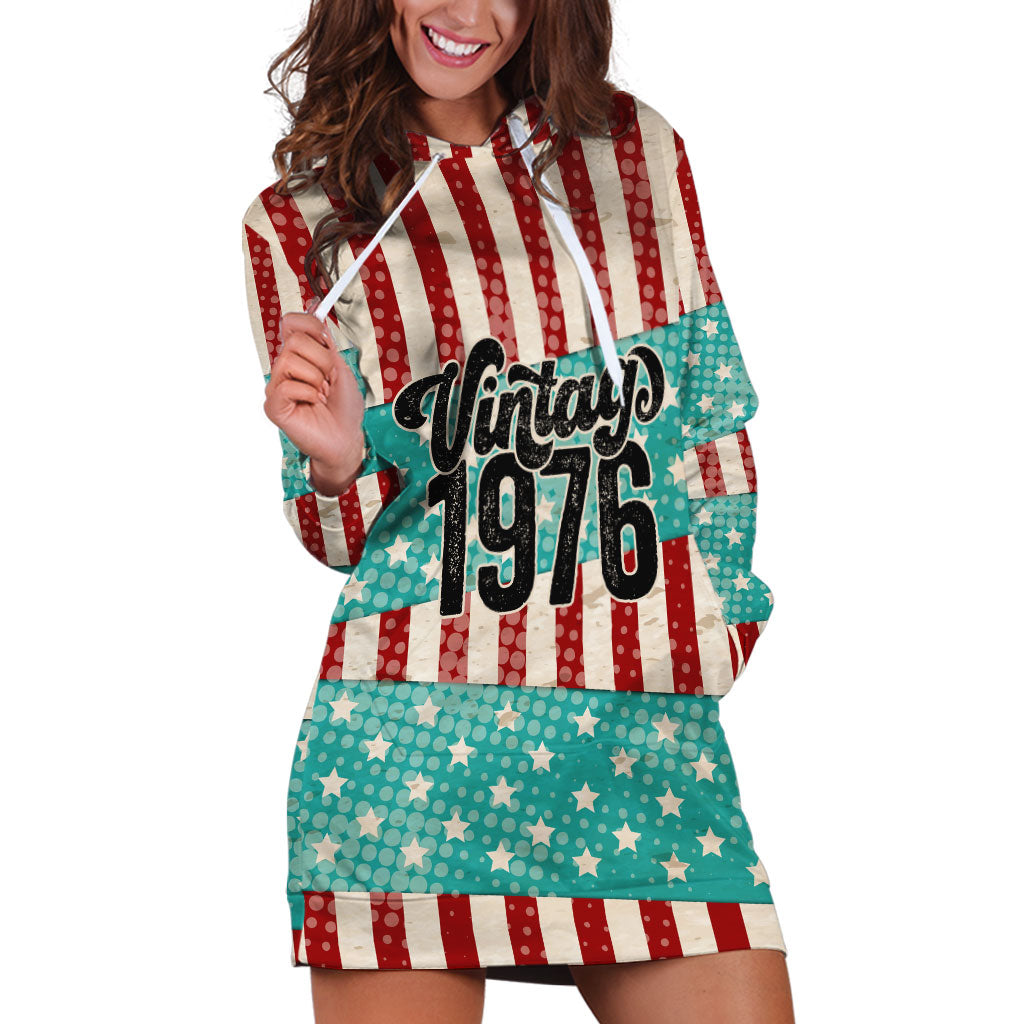 America Vintage 1976 50th Birthday Hoodie Dress Retro Sunset Patriotic
