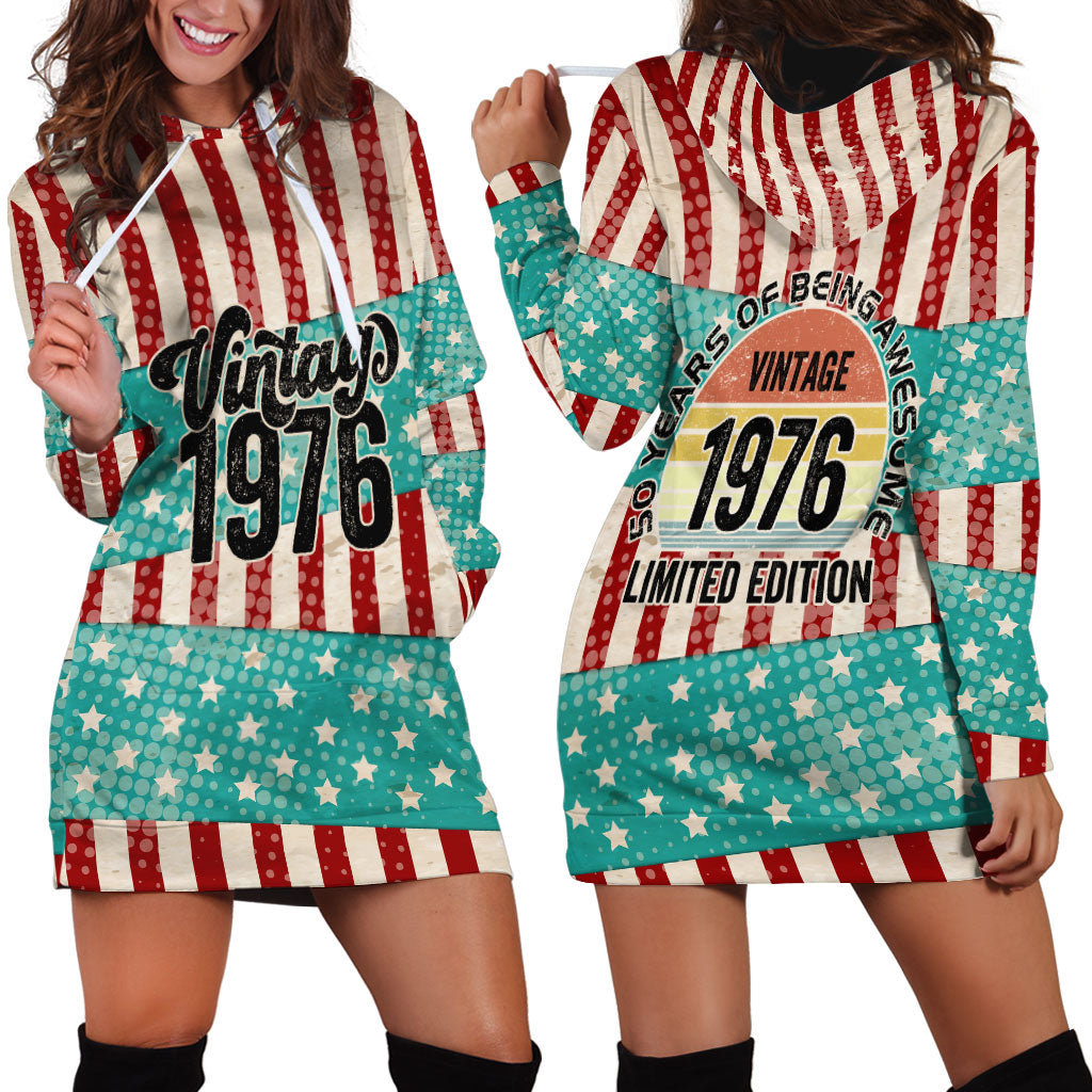 America Vintage 1976 50th Birthday Hoodie Dress Retro Sunset Patriotic