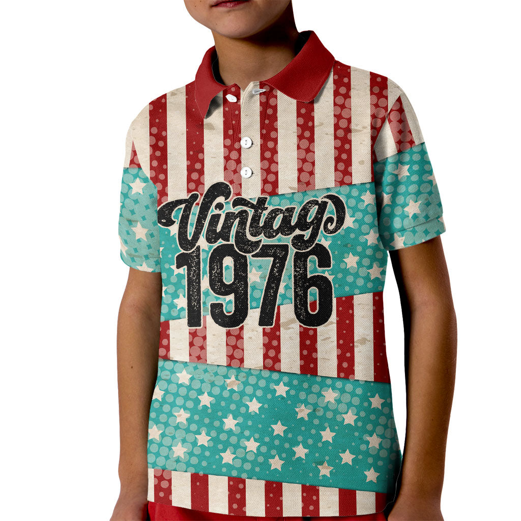 America Vintage 1976 50th Birthday Kid Polo Shirt Retro Sunset Patriotic