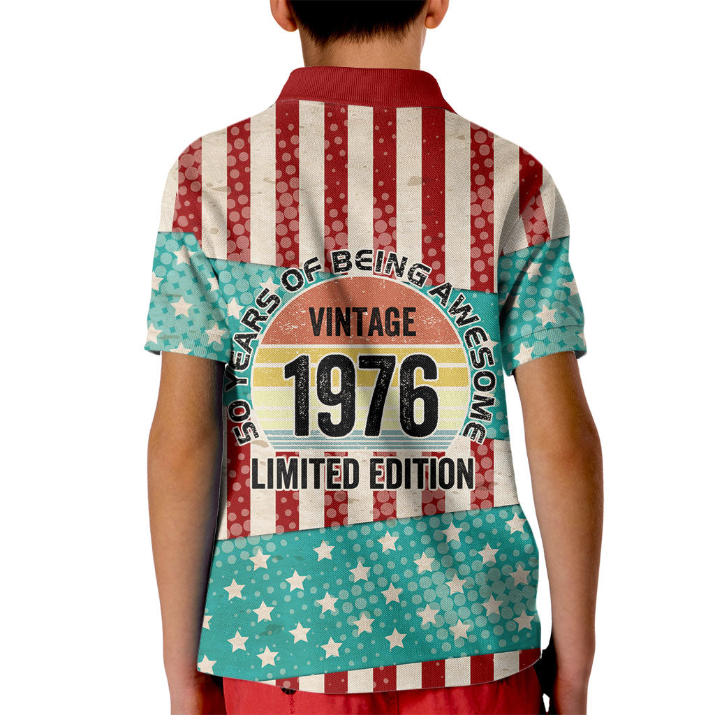 America Vintage 1976 50th Birthday Kid Polo Shirt Retro Sunset Patriotic