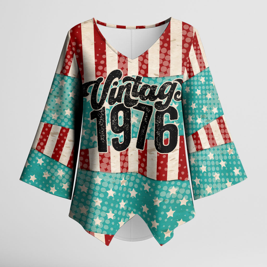 America Vintage 1976 50th Birthday Kimono Sleeve Blouse Retro Sunset Patriotic