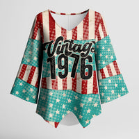 America Vintage 1976 50th Birthday Kimono Sleeve Blouse Retro Sunset Patriotic
