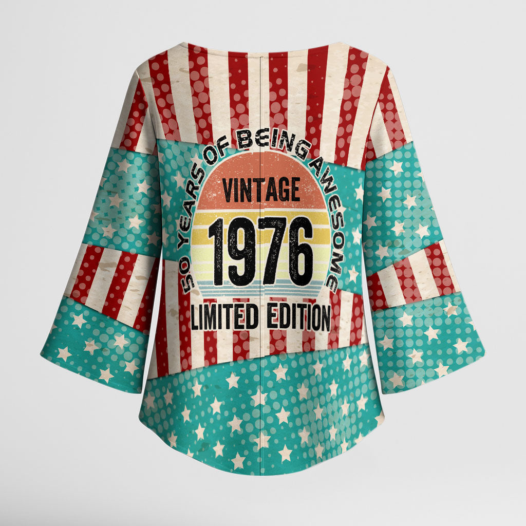 America Vintage 1976 50th Birthday Kimono Sleeve Blouse Retro Sunset Patriotic