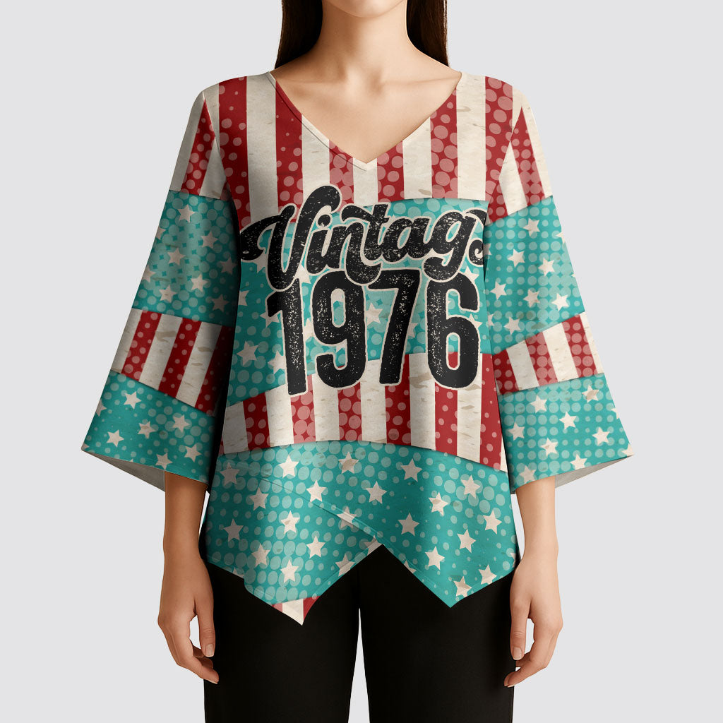 America Vintage 1976 50th Birthday Kimono Sleeve Blouse Retro Sunset Patriotic