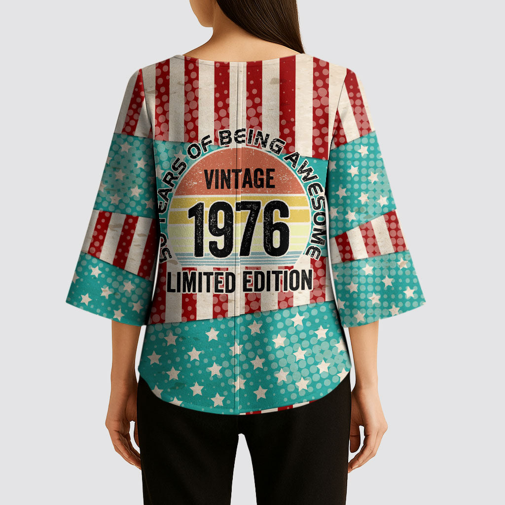 America Vintage 1976 50th Birthday Kimono Sleeve Blouse Retro Sunset Patriotic