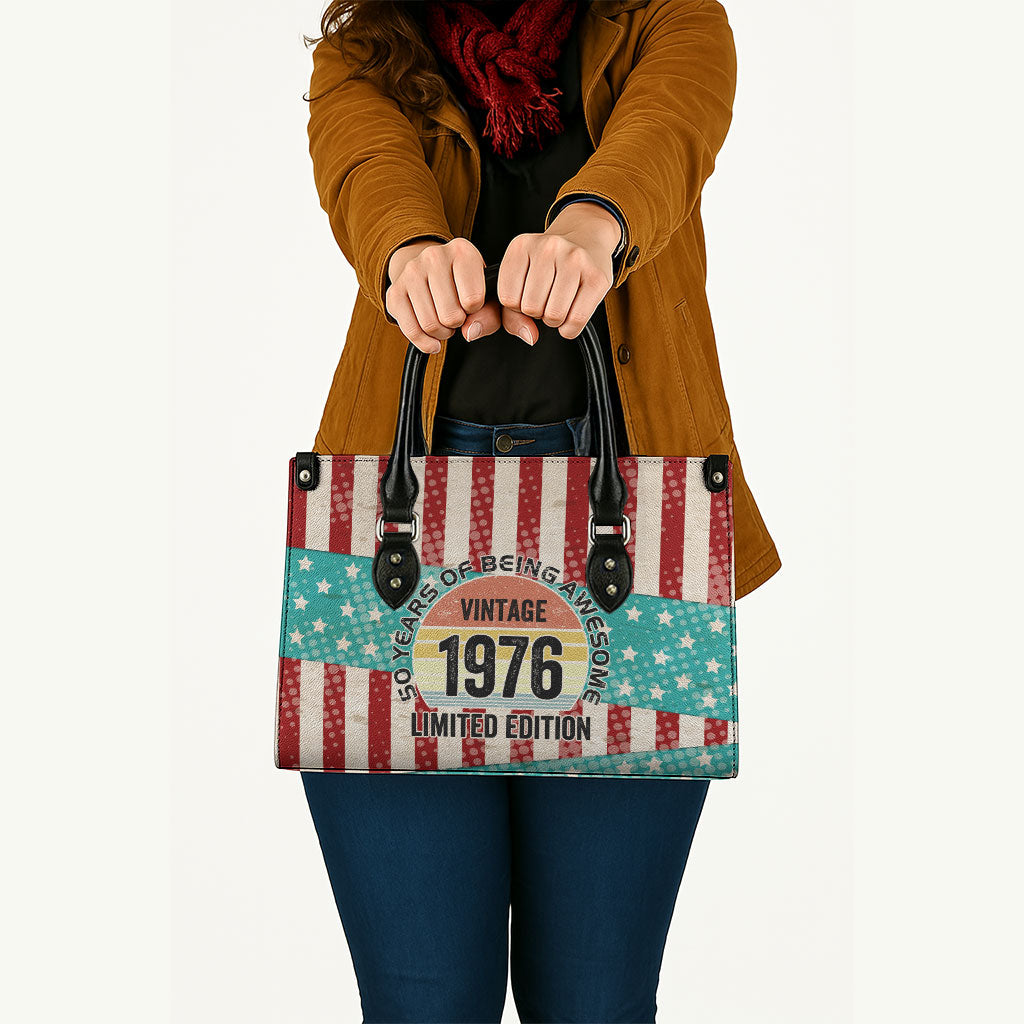 America Vintage 1976 50th Birthday Leather Bag Retro Sunset Patriotic