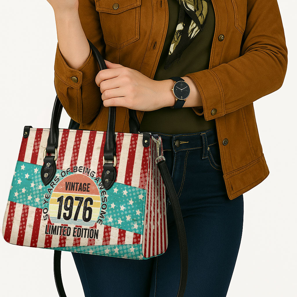 America Vintage 1976 50th Birthday Leather Bag Retro Sunset Patriotic