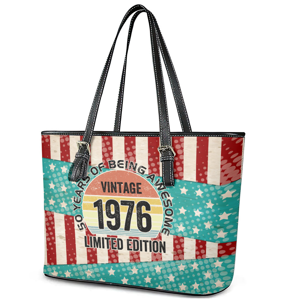 America Vintage 1976 50th Birthday Leather Tote Bag Retro Sunset Patriotic