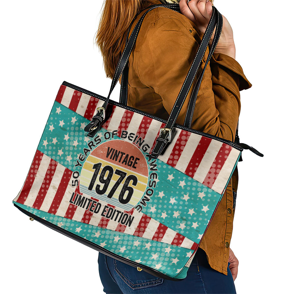 America Vintage 1976 50th Birthday Leather Tote Bag Retro Sunset Patriotic