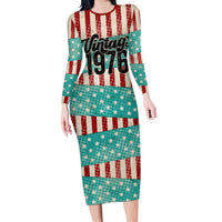 America Vintage 1976 50th Birthday Long Sleeve Bodycon Dress Retro Sunset Patriotic