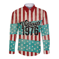 America Vintage 1976 50th Birthday Long Sleeve Button Shirt Retro Sunset Patriotic