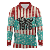 America Vintage 1976 50th Birthday Long Sleeve Polo Shirt Retro Sunset Patriotic