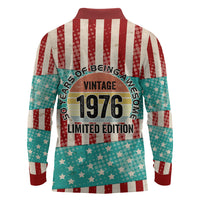 America Vintage 1976 50th Birthday Long Sleeve Polo Shirt Retro Sunset Patriotic