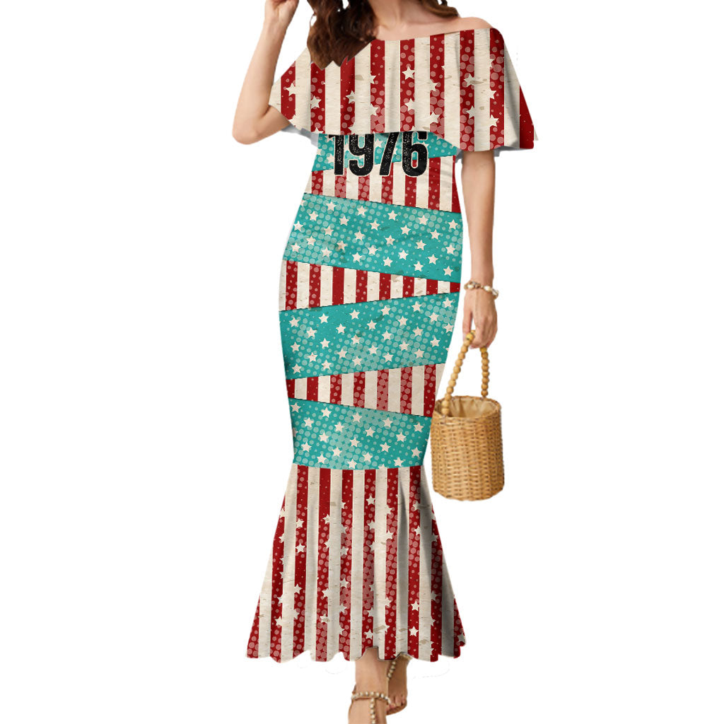 America Vintage 1976 50th Birthday Mermaid Dress Retro Sunset Patriotic