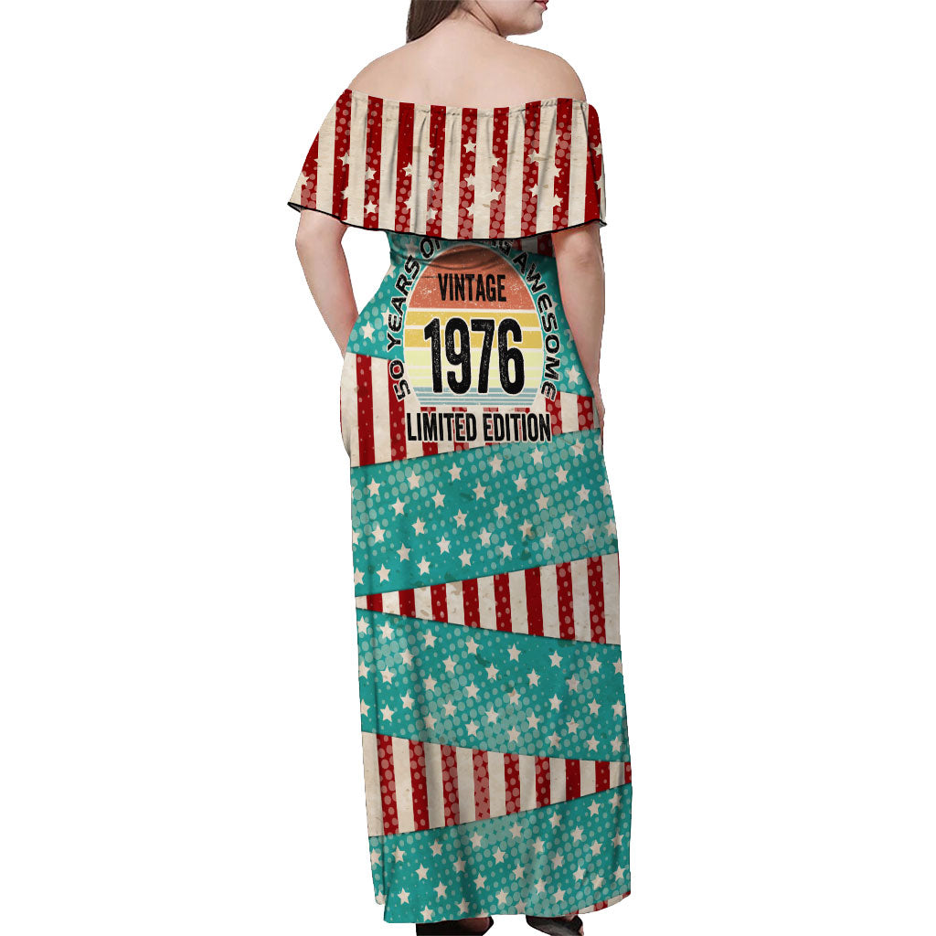 America Vintage 1976 50th Birthday Off Shoulder Maxi Dress Retro Sunset Patriotic