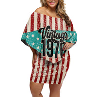 America Vintage 1976 50th Birthday Off Shoulder Short Dress Retro Sunset Patriotic