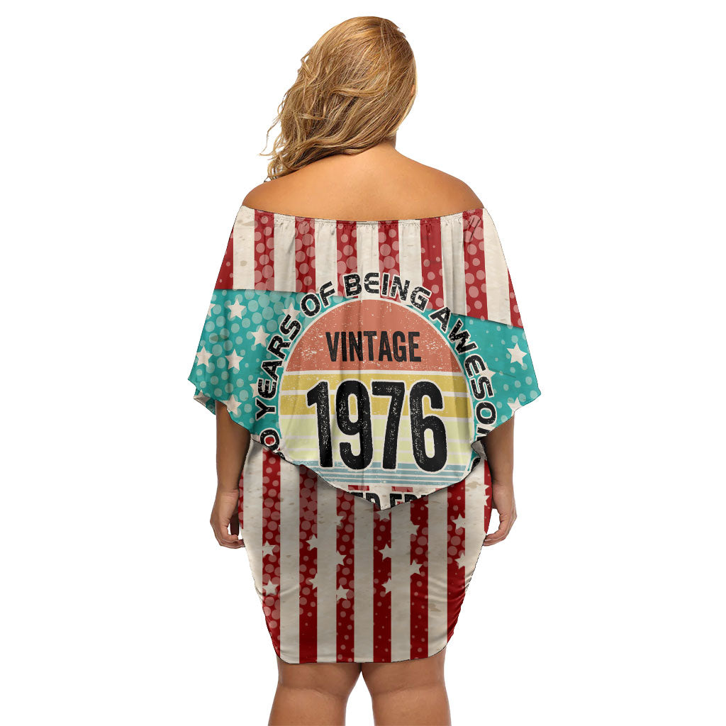 America Vintage 1976 50th Birthday Off Shoulder Short Dress Retro Sunset Patriotic