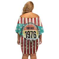 America Vintage 1976 50th Birthday Off Shoulder Short Dress Retro Sunset Patriotic