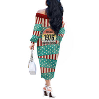 America Vintage 1976 50th Birthday Off The Shoulder Long Sleeve Dress Retro Sunset Patriotic