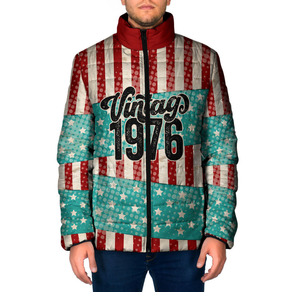 America Vintage 1976 50th Birthday Padded Jacket Retro Sunset Patriotic