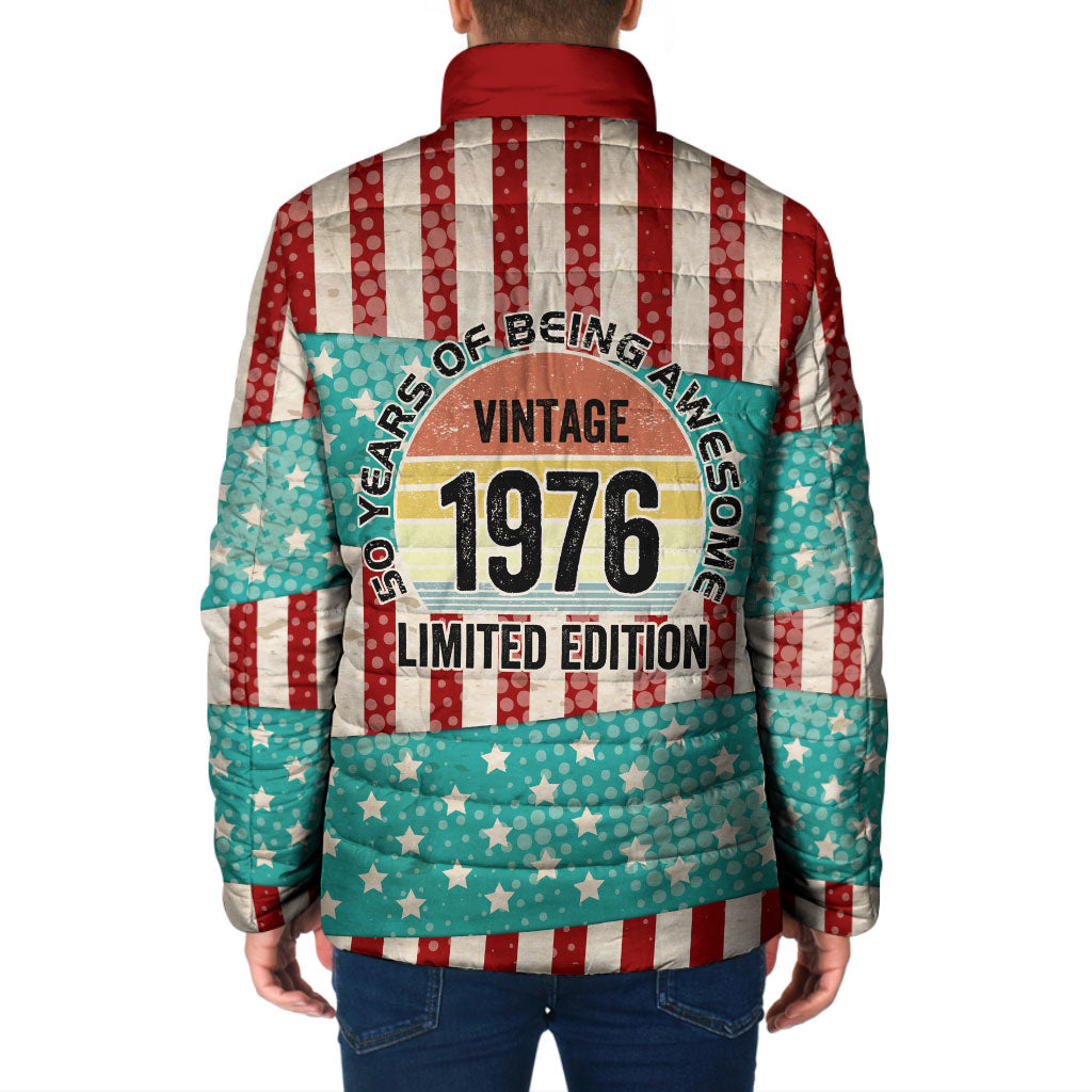 America Vintage 1976 50th Birthday Padded Jacket Retro Sunset Patriotic