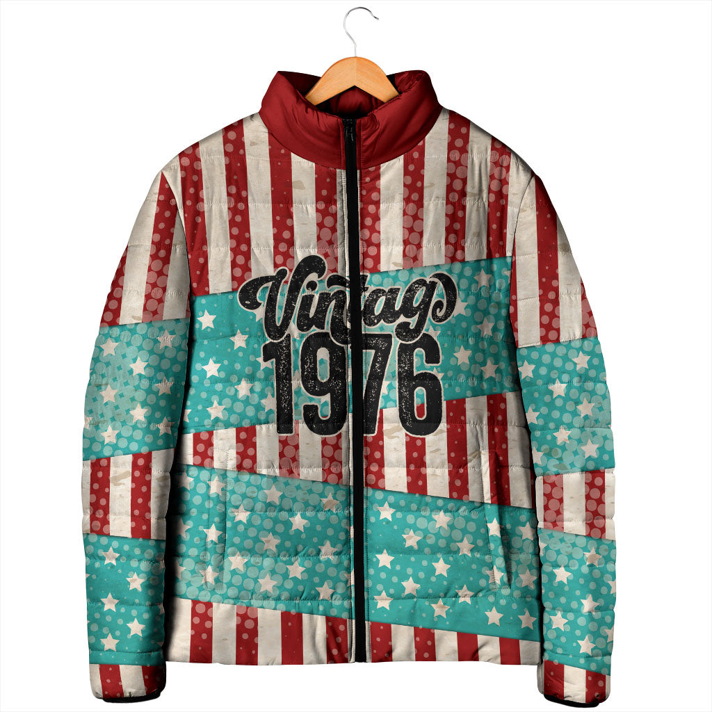 America Vintage 1976 50th Birthday Padded Jacket Retro Sunset Patriotic