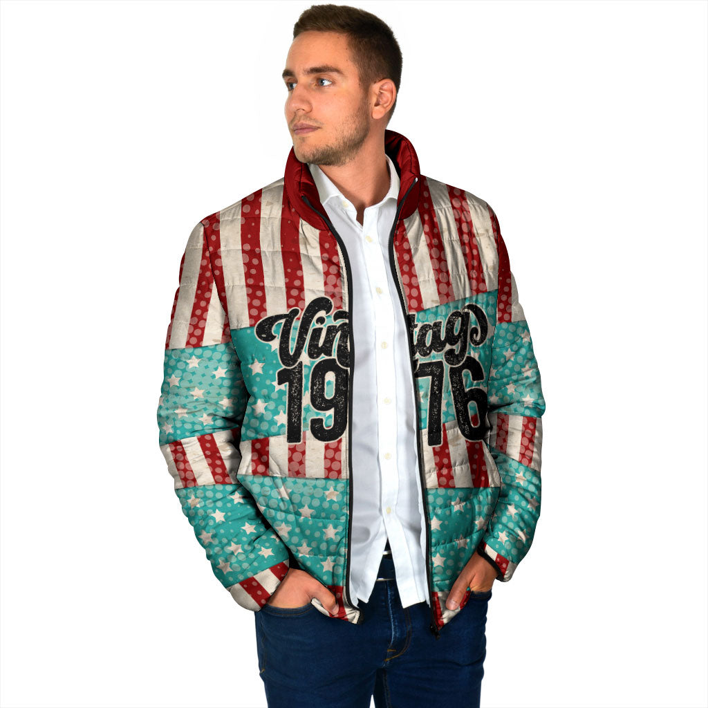 America Vintage 1976 50th Birthday Padded Jacket Retro Sunset Patriotic