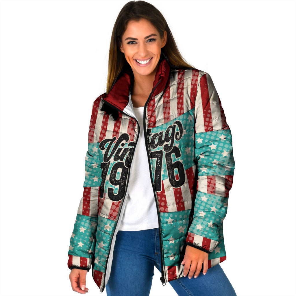 America Vintage 1976 50th Birthday Padded Jacket Retro Sunset Patriotic