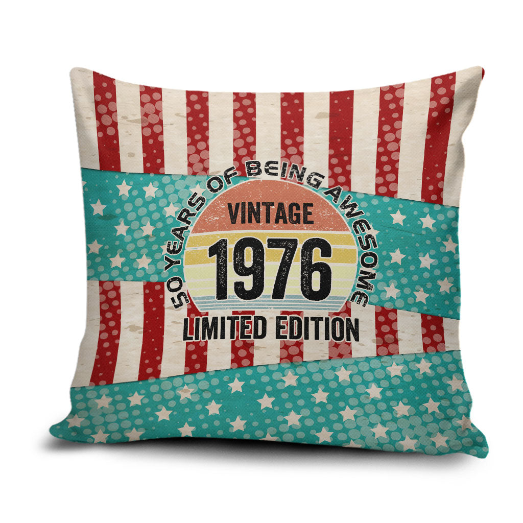 America Vintage 1976 50th Birthday Pillow Cover Retro Sunset Patriotic