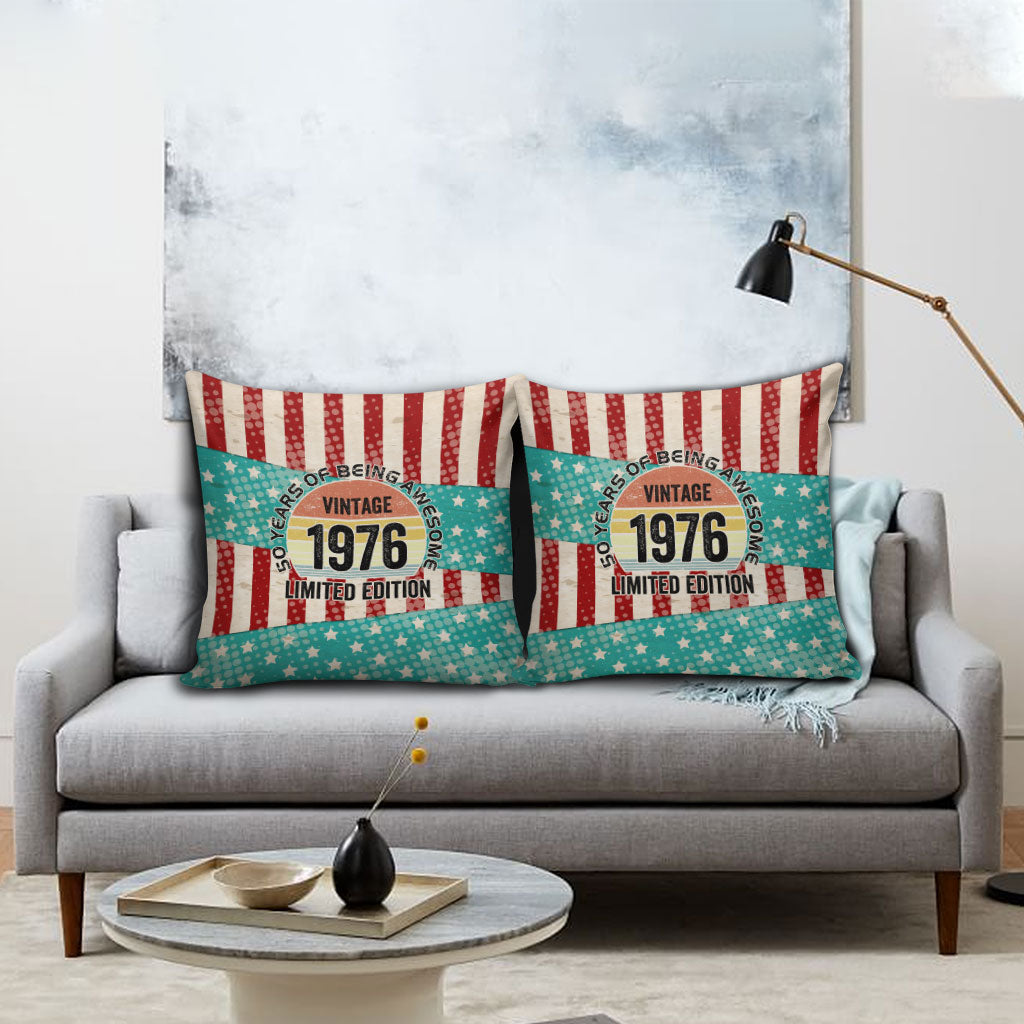 America Vintage 1976 50th Birthday Pillow Cover Retro Sunset Patriotic