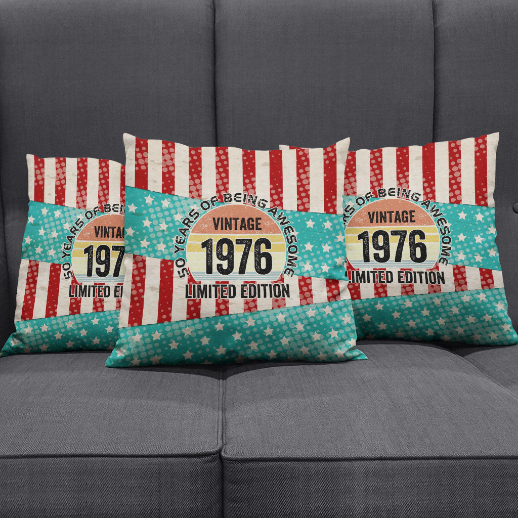 America Vintage 1976 50th Birthday Pillow Cover Retro Sunset Patriotic