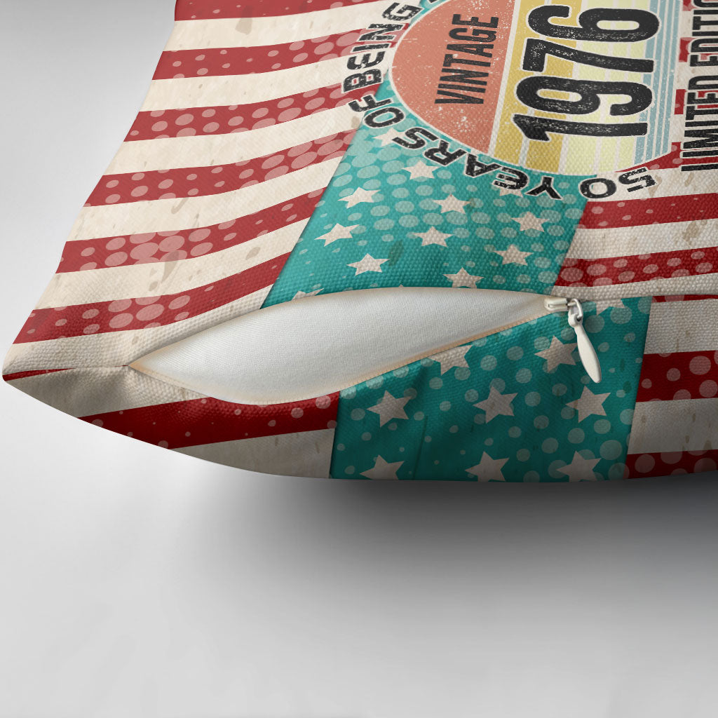America Vintage 1976 50th Birthday Pillow Cover Retro Sunset Patriotic