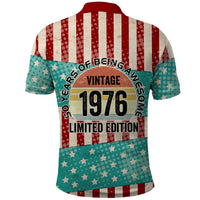America Vintage 1976 50th Birthday Polo Shirt Retro Sunset Patriotic
