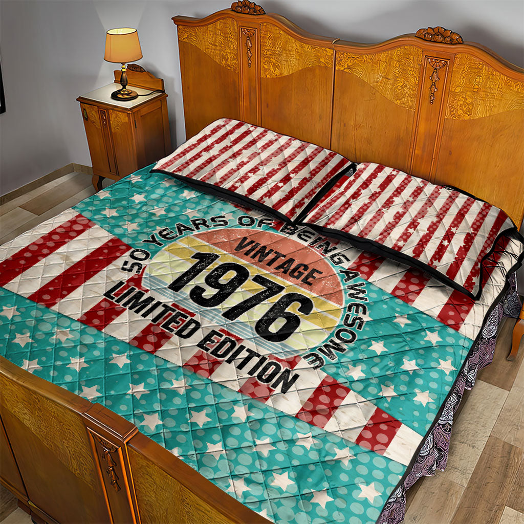 America Vintage 1976 50th Birthday Quilt Bed Set Retro Sunset Patriotic