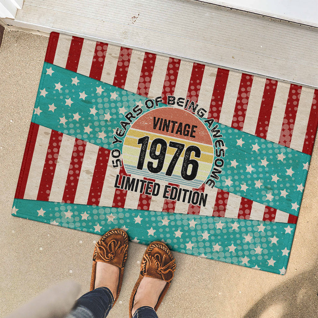 America Vintage 1976 50th Birthday Rubber Doormat Retro Sunset Patriotic