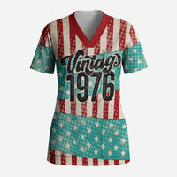 America Vintage 1976 50th Birthday Scrub Top Retro Sunset Patriotic
