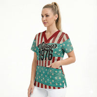 America Vintage 1976 50th Birthday Scrub Top Retro Sunset Patriotic